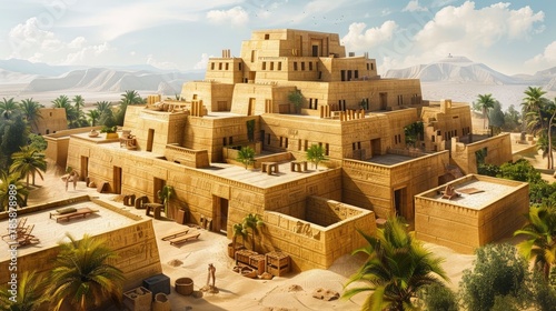 Ancient Egyptian temples and residential buildings photo