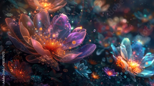 Psychic Garden: Surreal Digital Canvas of Vibrant, Otherworldly Flowers