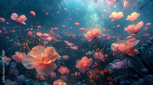 Psychic Garden: Surreal Digital Canvas of Vibrant, Otherworldly Flowers © Exnoi