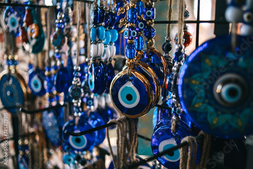 Traditional Turkish amulet Evil Eye or blue eye. Souvenir of Turkey and traditional turkish amulet. 