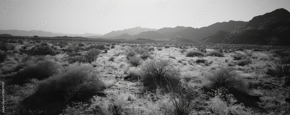 Black and white desert scene