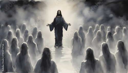 Watercolor painting of Jesus Christ appears to his followers.