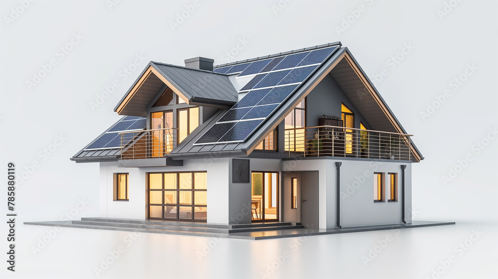 modern versatile miniature house model in modern style with solar panels