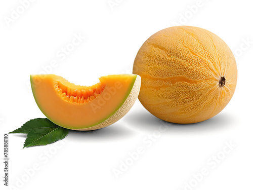 organic natural yellow rock melon fruit isolated on transparent png background with shadows