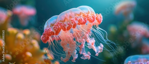 Glowing jellyfish under the sea