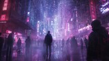 Neon Cyberpunk Cityscape: Network of Connected Minds