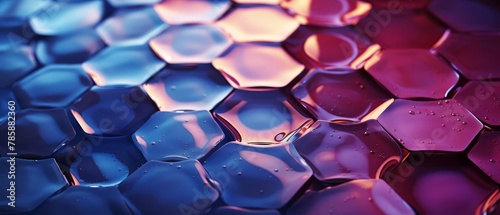 Elegant hexagonal skin texture with intense moisture therapy, flat, relaxing spa background,