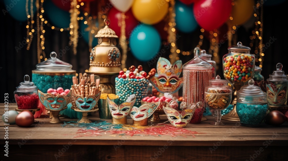 Carnival-themed party favors and decorations for a festive celebration