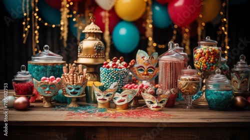 Carnival-themed party favors and decorations for a festive celebration © Ramzan