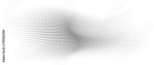 Flowing Wave Dot Halftone Pattern  Curve Gradient Shape on Transparent Background. Suitable for AI  Tech  Network  Digital  Science  and Technology Themes.