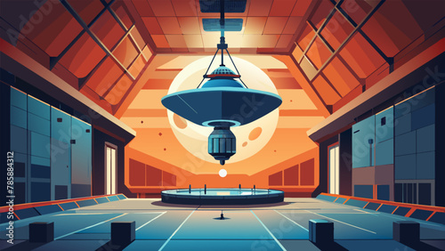 Inside a massive climatecontrolled chamber a satellite hangs suspended in midair its panels gleaming in the artificial light. Surrounding it