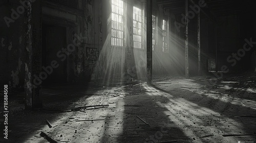 Mysterious shadows cast across an abandoned factory photo