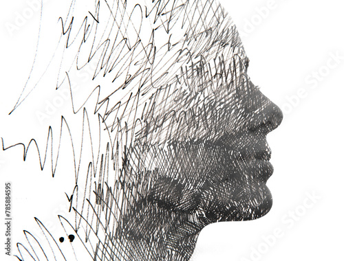 A Woman's profile merged with graphical abstract pattern in paintography