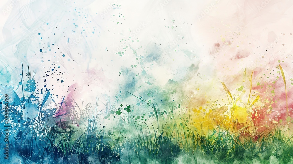 Abstract splashes of watercolor in pastel tones, capturing the soft and refreshing palette of spring landscapes.