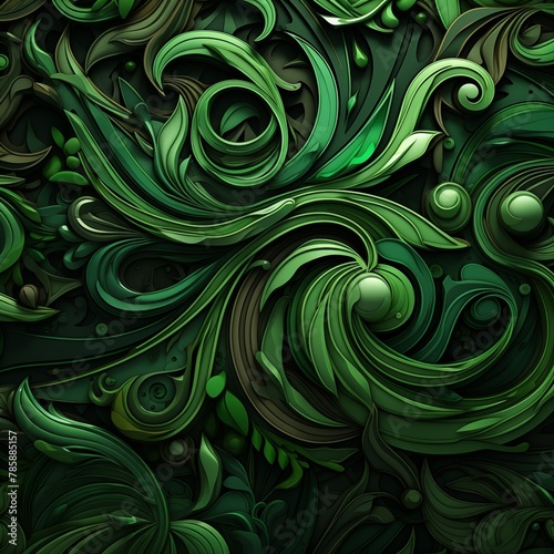 Intricate Green Swirls in a 3D Abstract Botanical Art Design