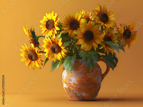 Vibrant Sunflowers in Colorful Vase