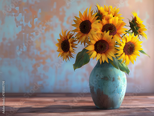 Vibrant Sunflowers in Colorful Vase