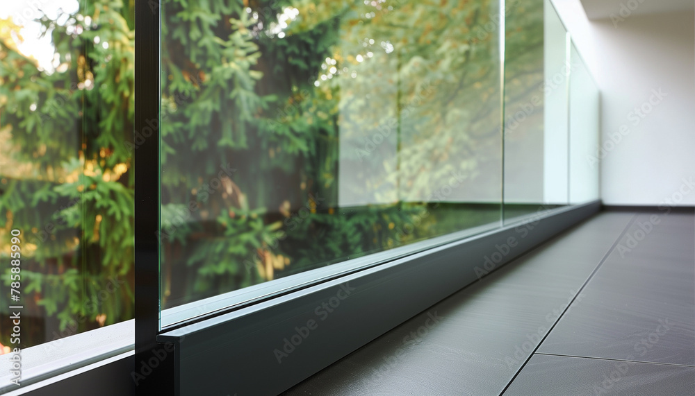 Fototapeta premium The base rail of a frameless glass balustrade channel