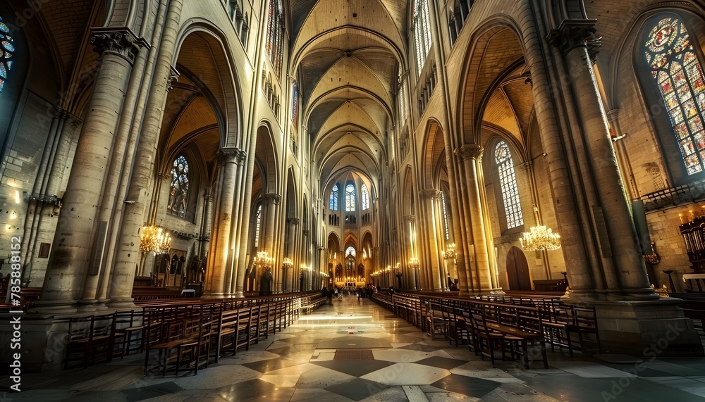Majestic Interior of a Gothic Cathedral,Filled with a Sense of Reverence and Spirituality