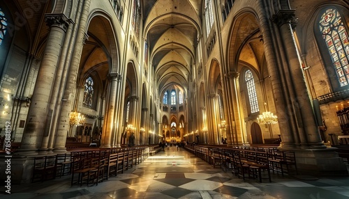 Majestic Interior of a Gothic Cathedral Filled with a Sense of Reverence and Spirituality