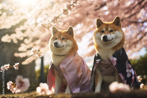 着物を着た日本犬