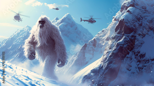 Yeti pursued by helicopters