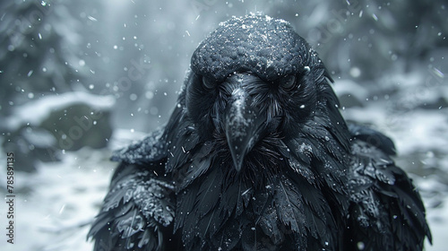 crow covered with snow