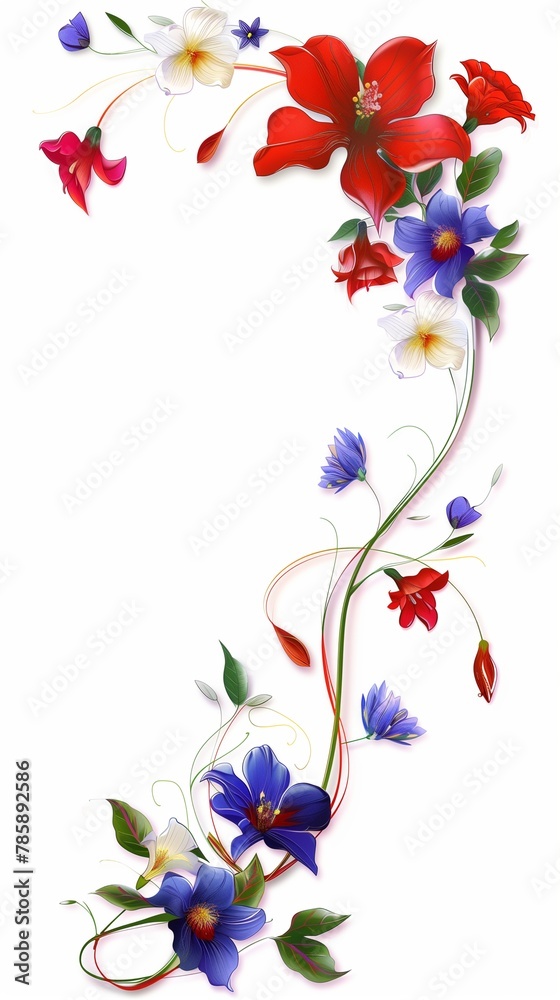 Illustration of red, blue, and white flowers representing the fusion of nature and technology, with a clean white background.