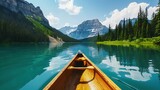 canoe on lake. Excitement of canoeing on a tranquil lake, International Tour Day, Tourism,