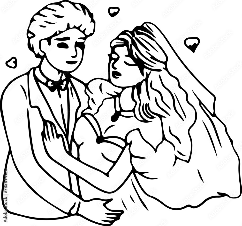 Hand drawn married couple illustration on transparent background.

