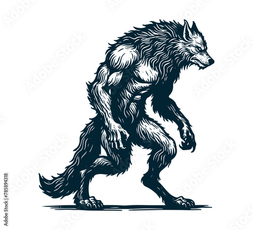 werewolf hand drawn vintage vector illustration