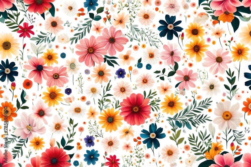 Creative layout made with beautiful flowers on a white background Creative layout made with beautiful flowers on a white background