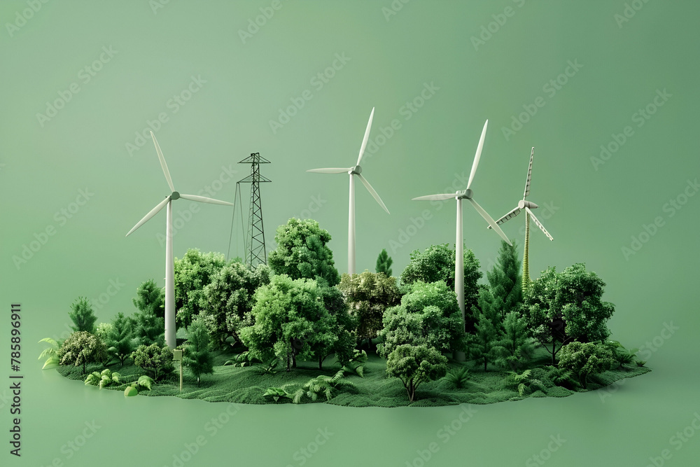 Advanced battery energy storage system with wind turbines, solar panels and storage. green energy concept, development of ecological battery technologies and green energy storage