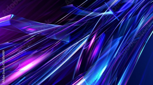 abstract lines in blue and purple glowing on a black background