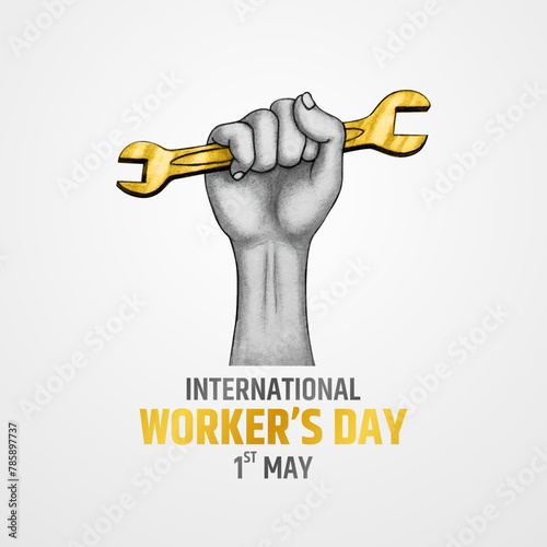 International Workers Day Vector Illustration. Hand Holding Wrench.