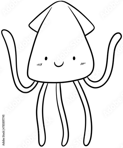 Cartoon black and white sea animals. Cute aquatic underwater wildlife element illustration for coloring page