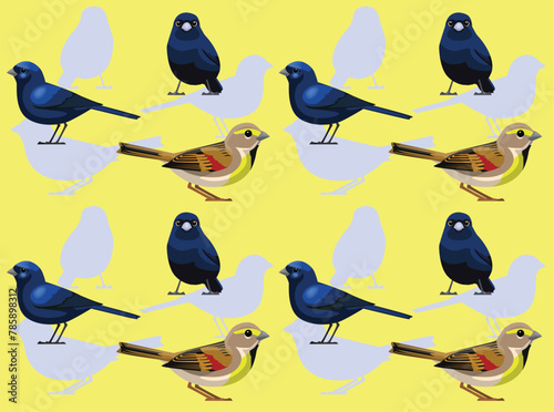 Bird Dickcissel Bunting Seedeater Cartoon Cute Seamless Wallpaper Background