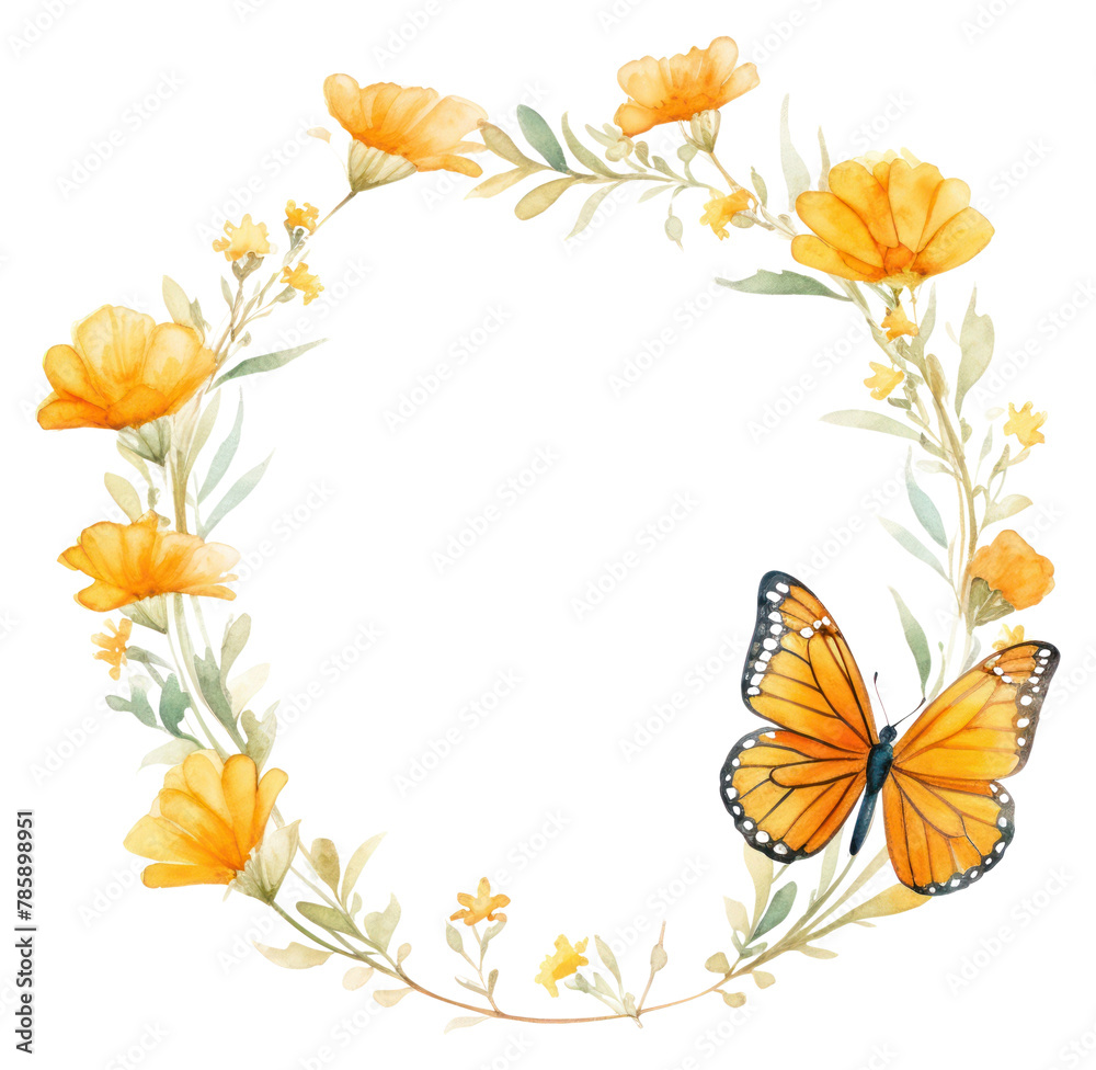 PNG Marigold and butterfly cercle border pattern flower wreath PNG Marigold and butterfly cercle border pattern flower wreath