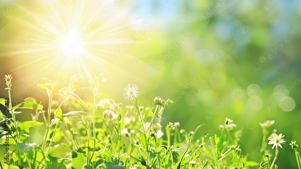 A bright sun shining over a field of medicinal herbs, linking healthcare to natural resources, World Health Day, Healthcare, with copy space A bright sun shining over a field of medicinal herbs, linking healthcare to natural resources, World Health Day, Healthcare, with copy space