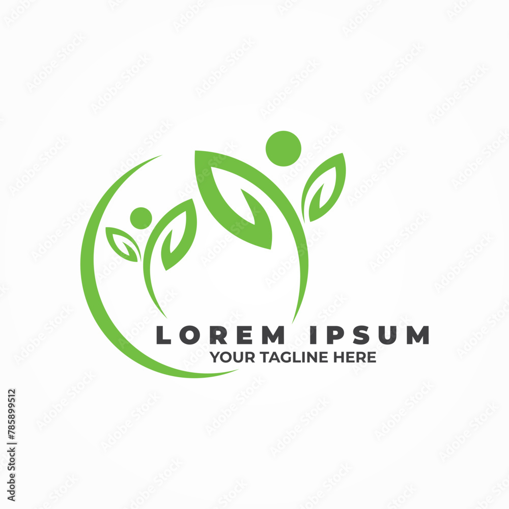 Fototapeta premium people health life circle logo icon design. person grow with green leaf icon symbol for health lifestyle illustration element. health care medical and happy family. Charity, yoga, medicine symbol