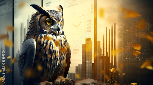 Owl in a night background building backgrounds Night Owl in City with blurred background
 photo