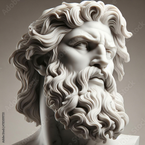 Handsome marble statue of powerful greek god Zeus over dark background  The powerful king of the gods in ancient Greek religion.