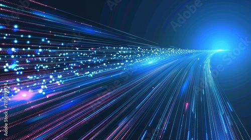 Blue light streak fiber optic speed line futuristic background