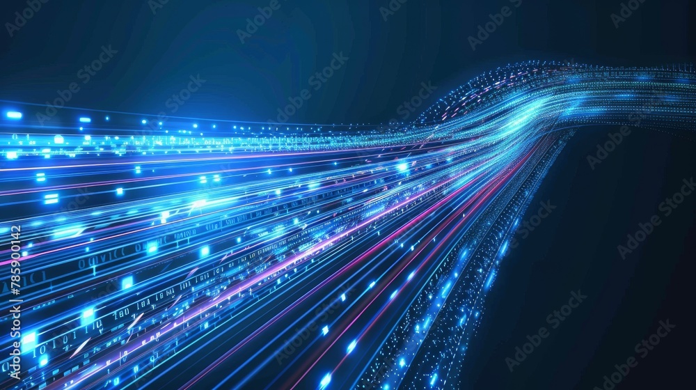 Fototapeta premium Blue light streak fiber optic speed line futuristic background