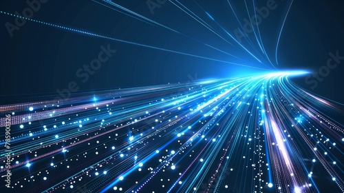 Blue light streak fiber optic speed line futuristic background