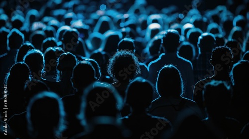 Worried crowd with obscured faces in shadow