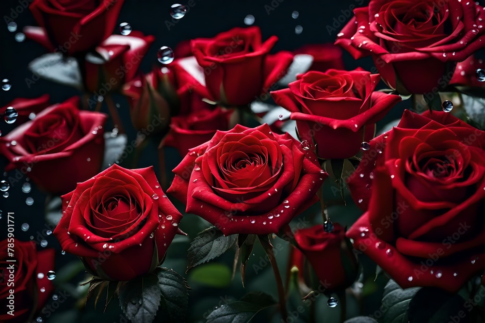 Close-up of red roses and water drops Close-up of red roses and water drops