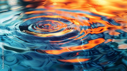 Abstract Water Ripples with Fiery Reflection