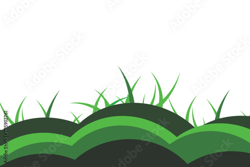 green grass isolated on white background Vector illustration of beautiful summer grass fields landscape with a dawn, bright green, empty background in flat cartoon style banner.