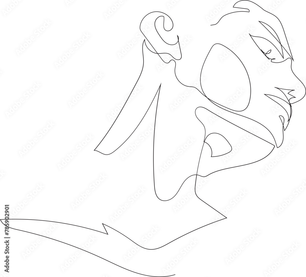 Face line art drawing illustration on transparent background. Face line art drawing illustration on transparent background.